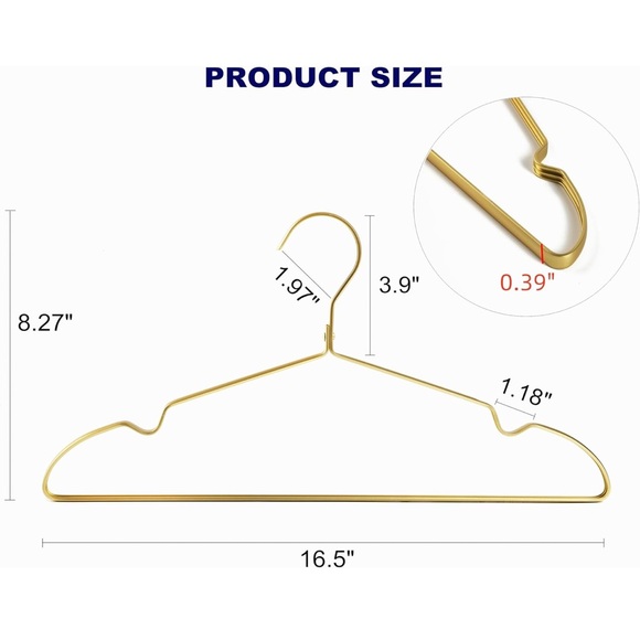 🆕 20 Pack Premium Matte Gold 16.5” Aluminum Coat Hangers - Picture 2 of 5